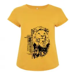 Camiseta manga corta mujer algodón león color Amarillo