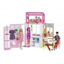 Barbie - Casa De 2 Pisos Amueblada Para Muñecas De  Incluye Muñeca Rubia Y Accesorios