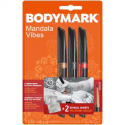 BIC - Pack de 3 Marcadores+2 Plantillas Tatuaje Temporal BodyMark. BIC Colores Negro, Rojo y Marrón.