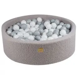 Piscina De Bolas Redonda Para Bebés 90x30cm Con 200 Bolas De 7cm, Boucle, Gris: Blanco/gris Meowbaby