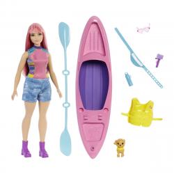 Barbie - Muñeca Con Pelo Rosa ¡Vamos De Camping! Daisy En El Campamento, Kayak Y Accesorios