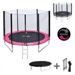 Cama Elástica De 245cm Reversible Rosa/gris, Pack Trampolín Canberra + Red De Seguridad + Escalera + Lona + Kit De Anclaje.