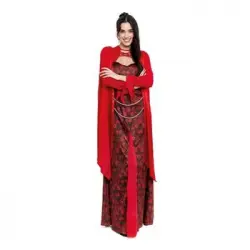 Disfraz De Reina Medieval Rojo Estampado Floral Para Mujer