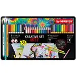 Estuche ARTY Creative Set con 12 rotuladores punta fina STABILO Point 88 + 8 rotuladores premium Pen 68 brush + 12 lápices de color acuarelable Aquacolor
