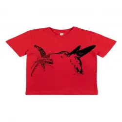 Animal totem camiseta manga corta algodón orgánico colibrí rojo para niños