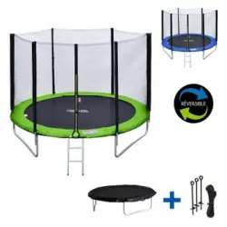 Cama Elástica De 245cm Reversible Verde/azul, Pack Trampolín Canberra + Red De Seguridad + Escalera + Lona + Kit De Anclaje.