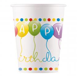 Liragram - 8 Vasos 200 Ml Happy Birthday Stremers