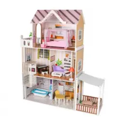 Casa De Muñecas Laia Outdoor Toys Madera Y Mdf 75x39x120 Cm Con Luz Led 18 Accesorios De Mobiliario Y 3 Pisos