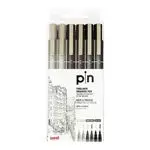 Set de 6 rotuladores calibrados Uni Pin Fineliner grises y negros