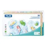 Caja metálica Milan 36 lápices de colores acuarelables mina gruesa con pincel