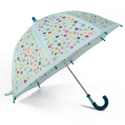 Paraguas infantil azul celeste con estampado de flores