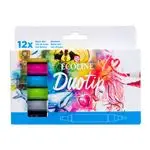 Set de 12 rotuladores Ecoline Duotip Talens doble punta una fina y una biselada colores básicos