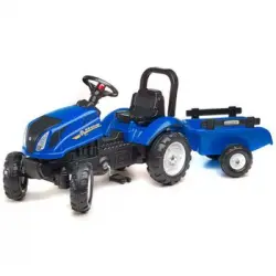 Tractor Con Pedales New Holland Con Remolque Azul Falk