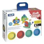 Maletín 4 botes Milan Soft Dough pasta blanda con herramientas caras Divertidas 116 g
