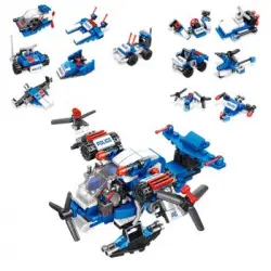 Avión De Policía 12 En 1 Dam, De 251 Piezas. Construye 12 Modelos Individuales Con 2 Formas Cada Uno. 10,5x7x4 Cm. Color: Azul