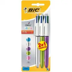 Set 3 bolígrafos BIC de 4 colores Shine punta media
