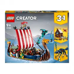 LEGO -  de Construcción y Acción Barco Vikingo y Serpiente Midgard, Casa, Dragón y Lobo LEGO Creator 3en1 (Reacondicionado grado C).