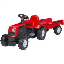 Tractor A Pedales Rojo Con Remolque