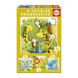 Educa Borrás - Animales Salvajes - Pack 4 Puzzles Progresivos