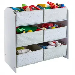 Mueble con cajones de tela para almacenar juguetes