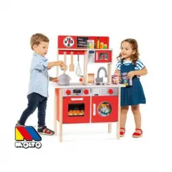 Cocina De Madera Roja Con 10 Accesorios 85,5x30x60 Cm