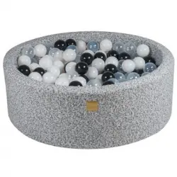 Piscina De Bolas Redonda 90x30cm Con 200 Bolas De 7cm, Boucle, Gris Jaspeado: Negro/blanco/transparente Meowbaby