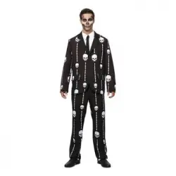 Traje Divertido Negro Calaveras Y Huesos Para Hombre