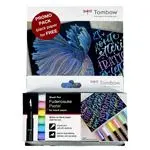 Set de 6 Rotuladores Tombow Fudenosuke punta blanda color pastel + 1 Bloc de papel A5 negro