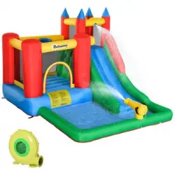 Castillo Hinchable Con Cama Salto Piscina Tobogán Multicolor Outsunny