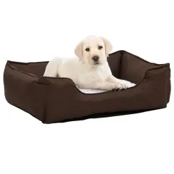 Vidaxl sofá acolchado rectangular con cojín marrón y blanco para perros