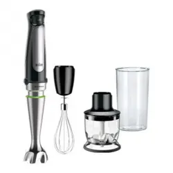 Batidora de mano - Braun Minipimer 7 MQ7025X, 1000 W, 0.6 l, ActiveBlade, SplashControl, 3 accesorios, Picadora, Negro/Acero