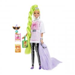 Barbie - Muñeca Articulada Con Pelo Verde Neón, Accesorios De Moda Y Mascota Extra