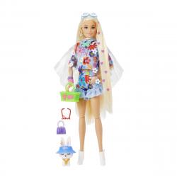 Barbie - Muñeca Rubia Articulada Con Conjunto Flores, Accesorios De Moda Y Mascota Extra