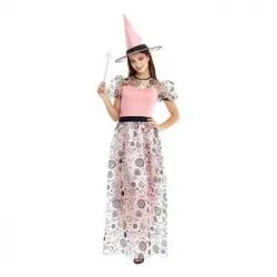 Disfraz De Bruja Buena Rosa Con Sombrero Para Mujer