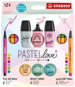 Estuche STABILO Pastellove Collection con 12 rotuladores + 6 marcadores BOSS Mini Pastellove Edition 2.0
