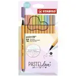 Estuche con 12 rotuladores STABILO Pastel Love Collection Point 88 punta fina