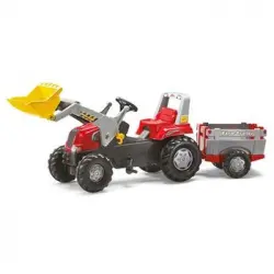 Tractor A Pedales Junior Con Remolque Y Pala Color Rojo Y Gris
