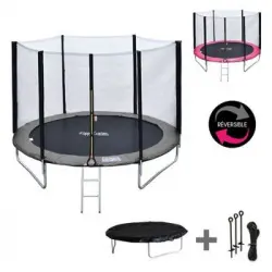 Cama Elástica De 245cm Reversible Gris/rosa, Pack Trampolín Canberra + Red De Seguridad + Escalera + Lona + Kit De Anclaje.