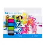 Set de 6 rotuladores Ecoline Duotip Talens doble punta una fina y una biselada colores básicos