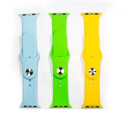 Set 3 correas de silicona Friendly Celeste/Verde/Amarillo para Apple Watch 38/40/41