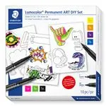 Set con 7 rotuladores permanentes STAEDTLER Lumocolor Art DIY pegatinas puntas F,M