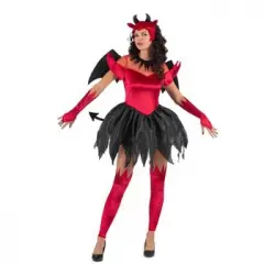 Disfraz De Diablesa Rojo Y Negro Con Alas Para Mujer