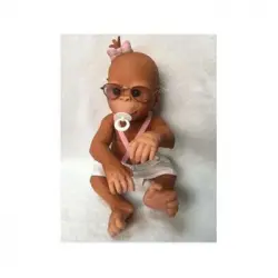 Muñeco Chimpancé Bebé Con Gafas, Chupete Y Vestido 29 Cm