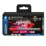 Estuche con 6 rotuladores STAEDTLER Pigment Arts con punta pincel colores rojos y rosas