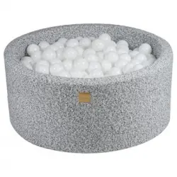 Piscina De Bolas Redonda 90x40cm Con 300 Bolas De 7cm, Certificado, Boucle, Gris Jaspeado: Blanco Meowbaby