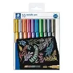 Estuche de plástico transparente con 10 marcadores STAEDTLER METALLIC PEN colores metálicos